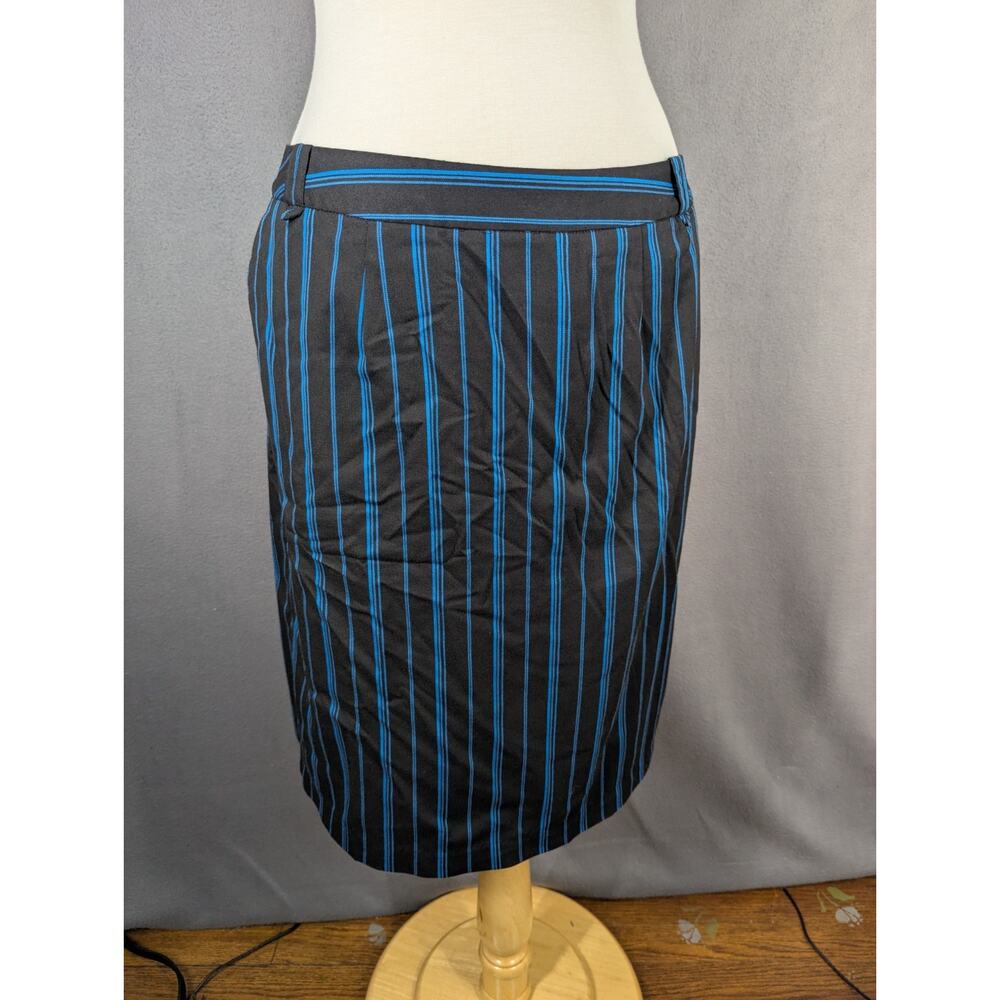Metrostyle Skirt Size 12 Black Blue Stripes Midi Y2K Vintage
